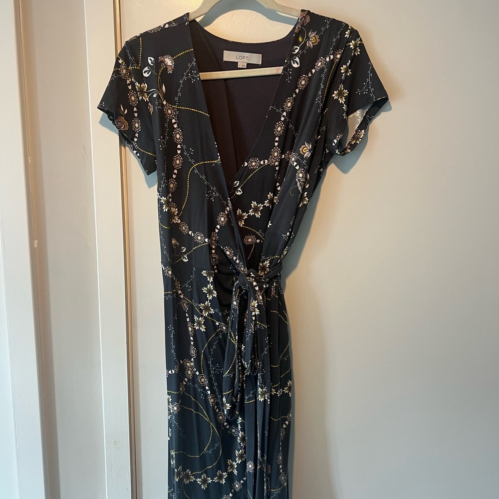 LOFT Navy Floral Wrap Dress